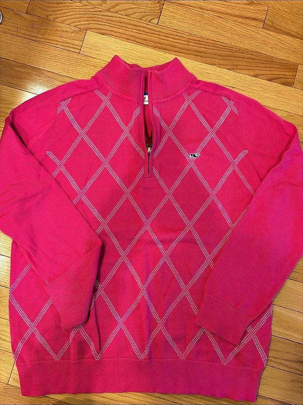 Vineyard Vines Pink argyle Quarter-Zip Sweater XL NWOT